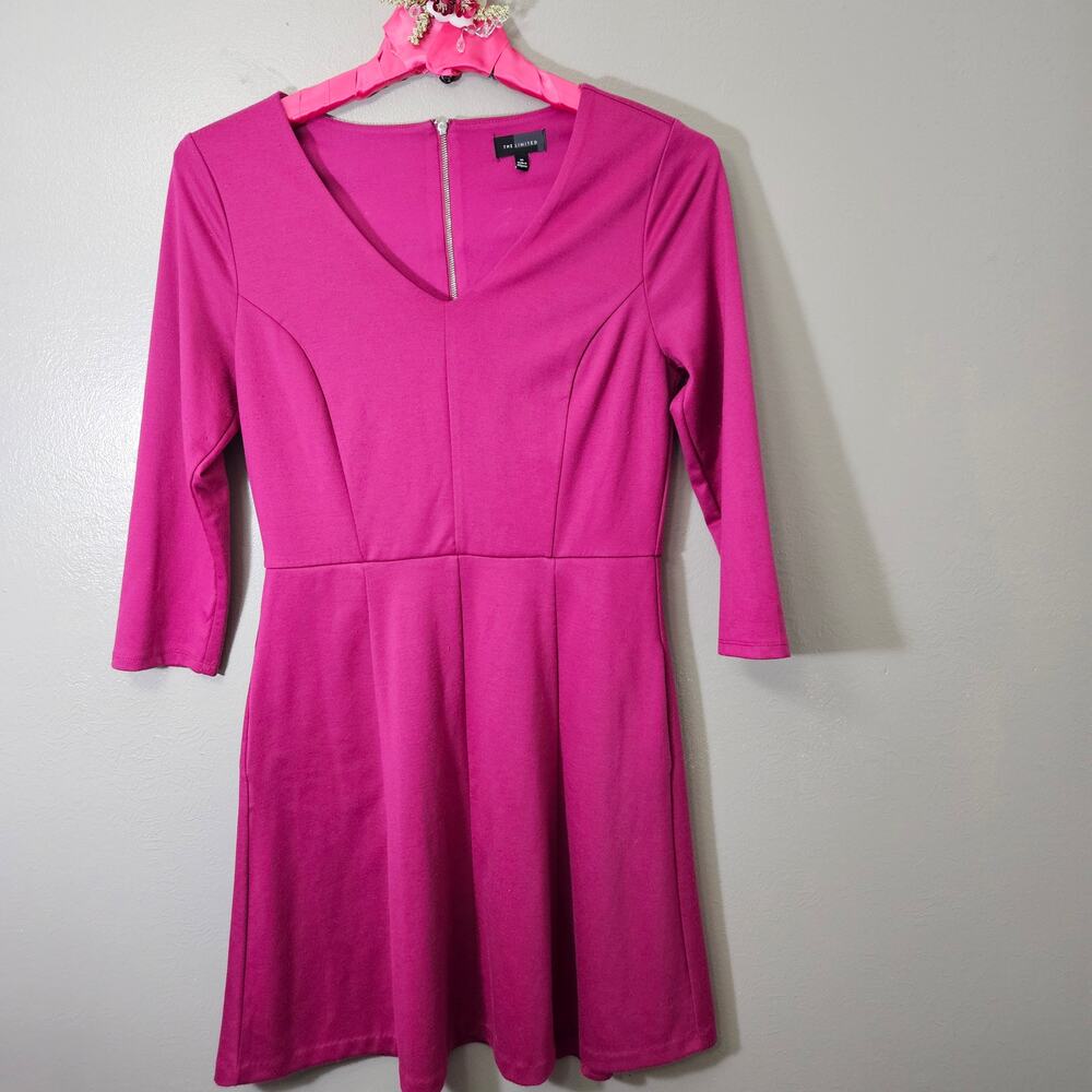 The Limited Magenta Pink V-Neck A-Line Skater Dress M Preppy Chic BarbieCore
